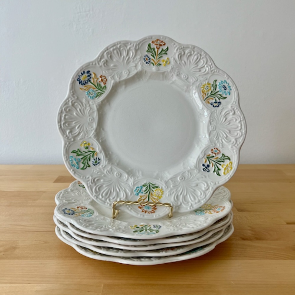 Set of 6 Vintage Tiffany & Co. Ironstone Floral Embossed Plates | Dinnerware